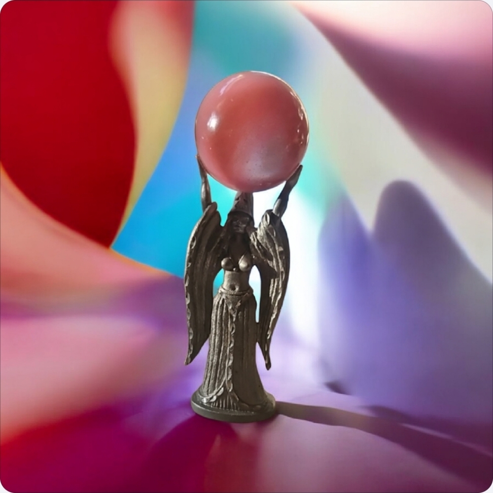 Spooky Fine Pewter Statue Stamped Bottom Comes With Pink Crystal Ball